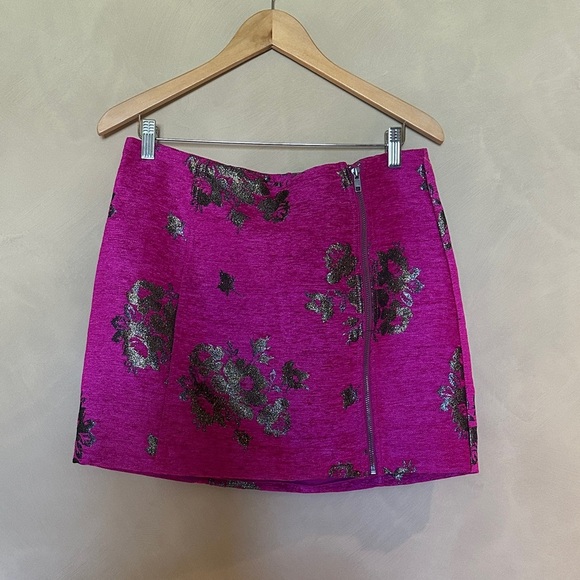 Free People Pink Movin On Metallic  Floral Zip Up Mini Skirt - Picture 4 of 6